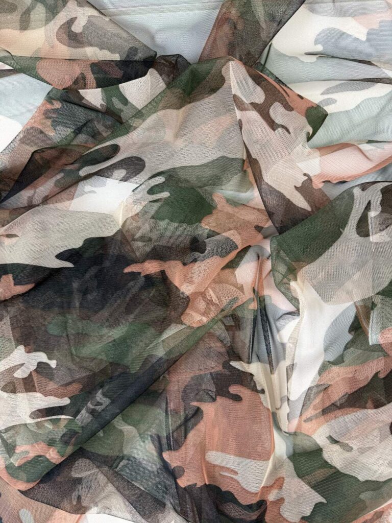 Camouflage print polyester tulle